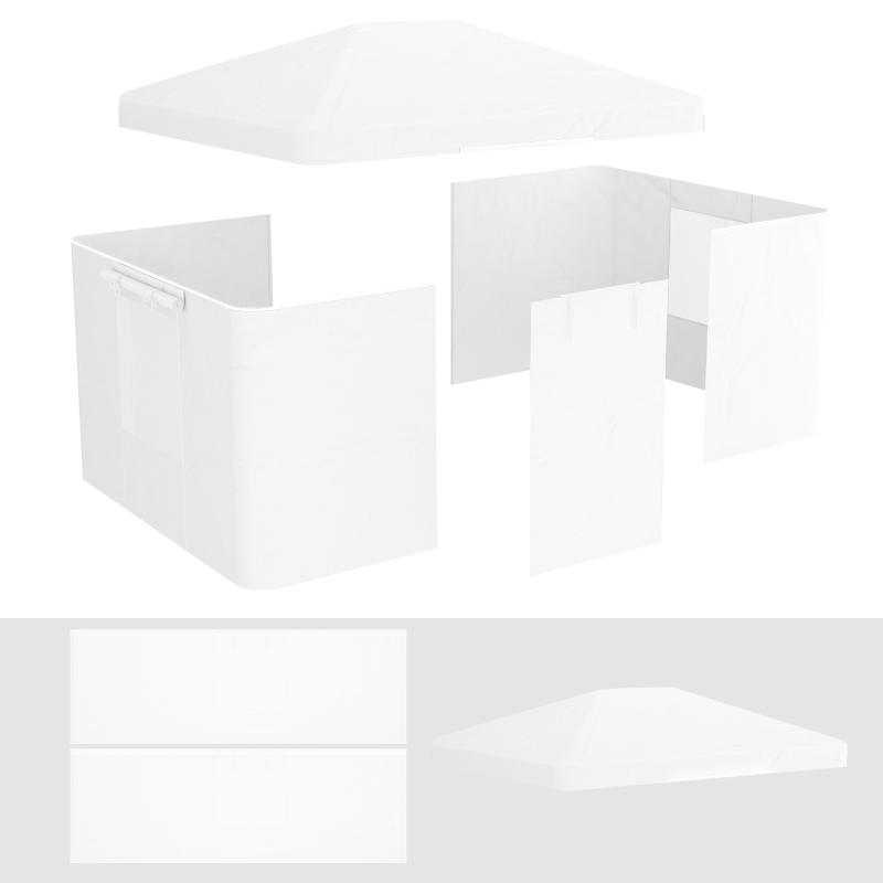 Outsunny Pavillon Abdeckung 3x3 m aus PE Wasserdicht mit Reißverschlusstüren und Fenstern, Weiß