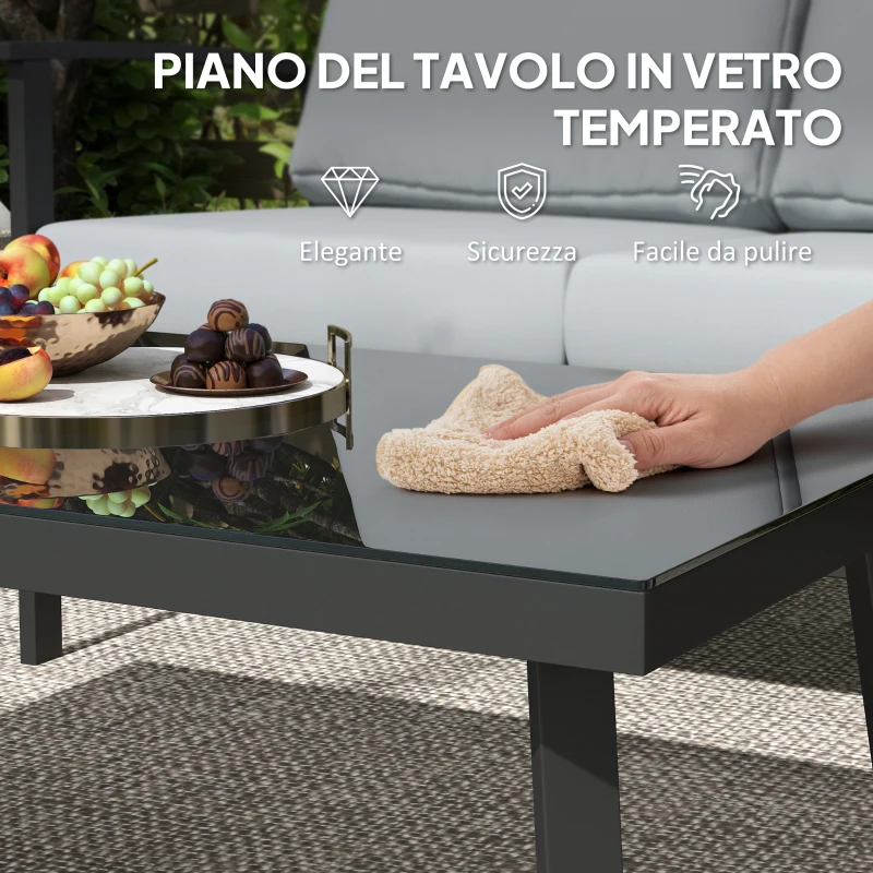 Outsunny Set da Giardino 4 Pezzi con 2 Poltroncine, Divano 2 Posti e Tavolino, in Alluminio e Fibra, Grigio Carbone