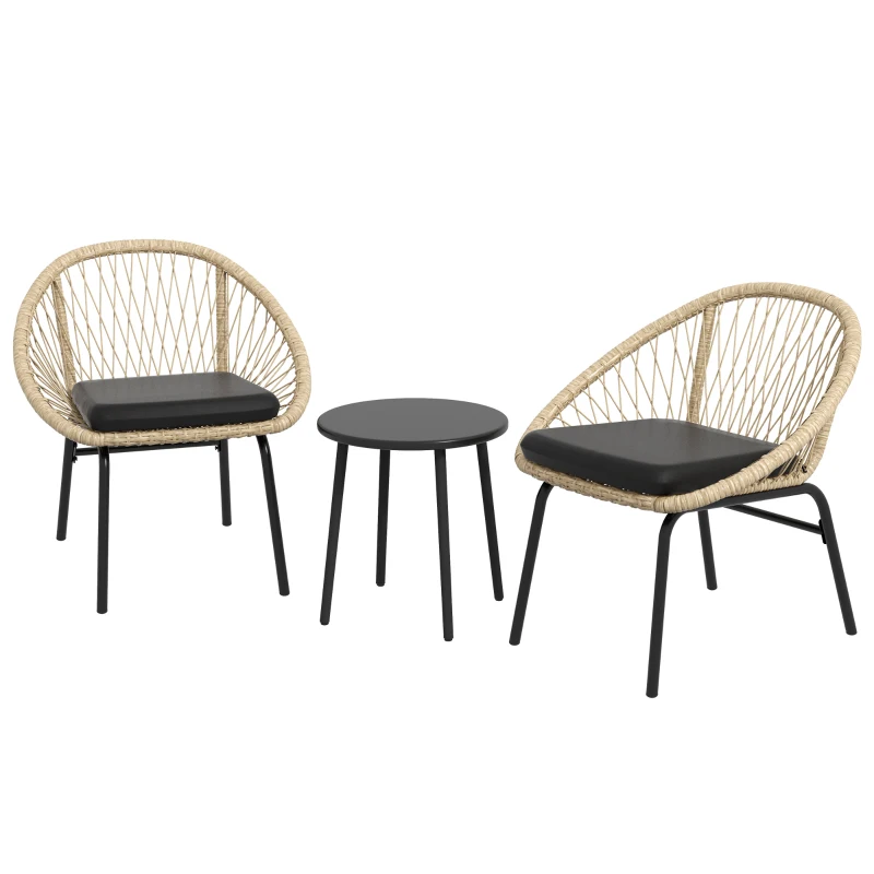 Outsunny Conjunto de Muebles de Jardín de Ratán Set de Terraza 2 Sillas y Mesa Amarillo