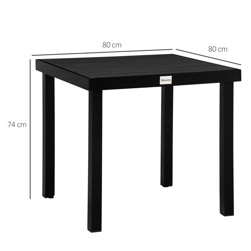 Outsunny Mesa de Jardín para 4 Personas Mesa de Comedor de Aluminio Muebles de Jardín Mobiliario de Exterior Fácil de Cuidar Plástico Negro 78x78x74 cm