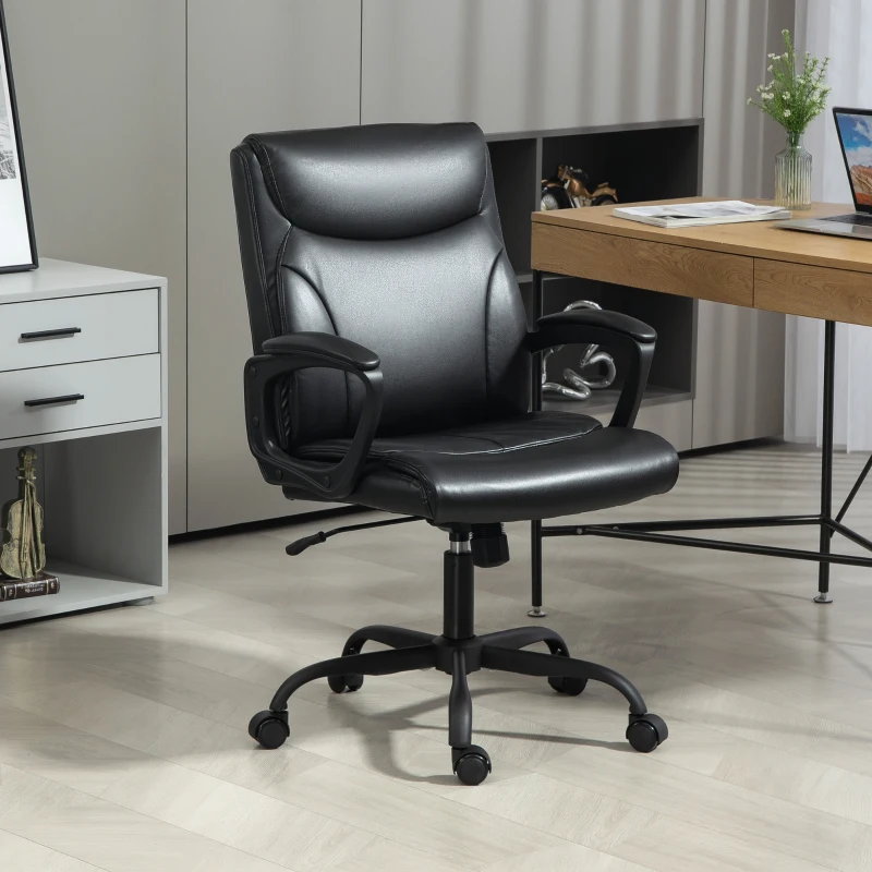 HOMCOM Silla de oficina silla ergonómica con altura ajustable función de balanceo ruedas pivotantes 60x68x95,5-105 cm Negro