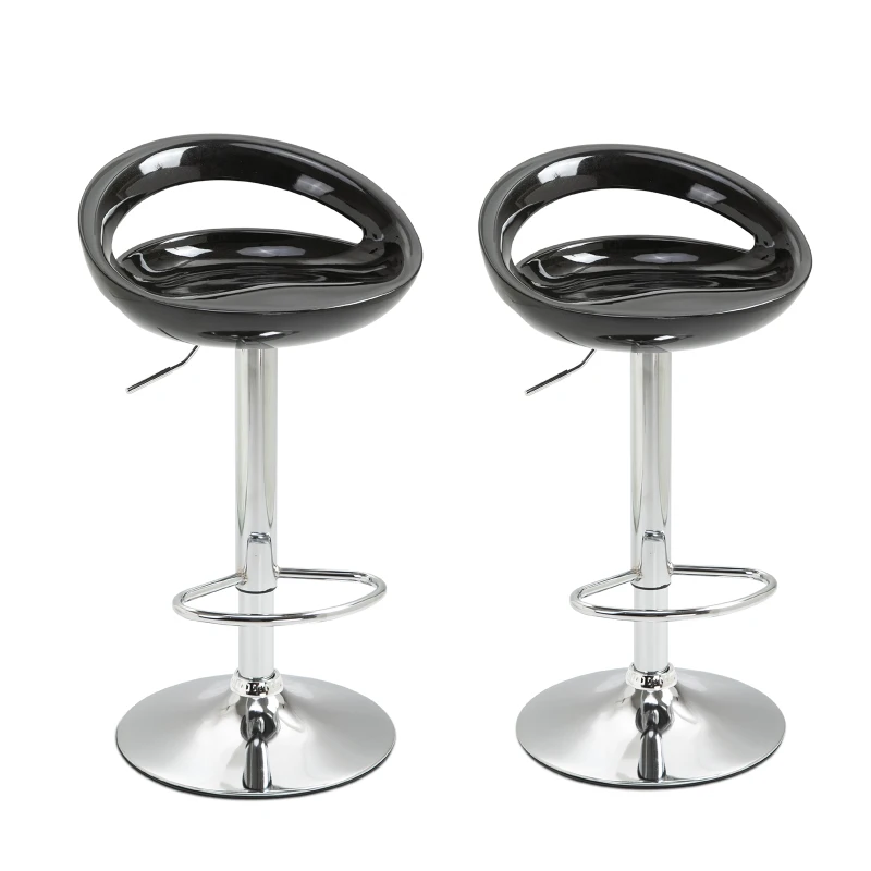 HOMCOM Set 2 Barhocker Hoch, 360° Drehbare Barhocker mit Rückenlehne und Fußstütze, Höhenverstellbar, Stahlbasis, für Esszimmer und Küche, 46x41x76-96cm, Schwarz