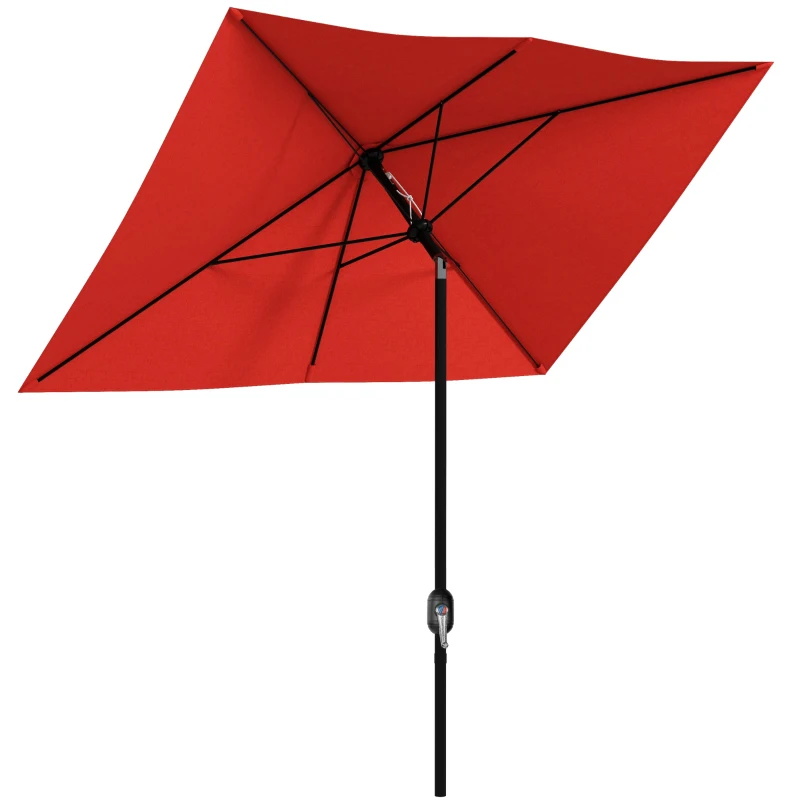 Outsunny Sombrilla rectangular inclinable 2x3 m con manivela tela poliéster impermeabilizada alta densidad 180g/m² Rojo