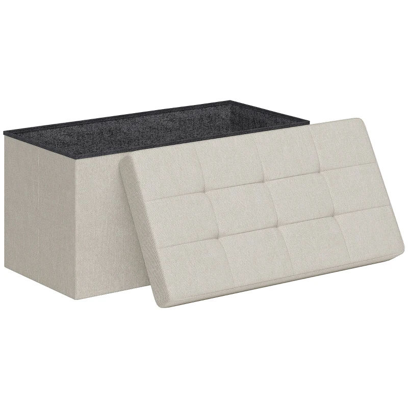 HOMCOM Aufbewahrungs-Pouf, faltbarer Betthocker, Fußhocker mit Deckel, gesteppt, 76L x 38B x 38H cm, creme