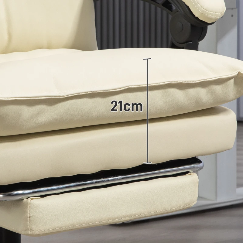 Vinsetto Silla de Oficina Altura Ajustable Reposapiés Cuero Sintético hasta 135 kg Base de Metal 66x72x116-124 cm Beige