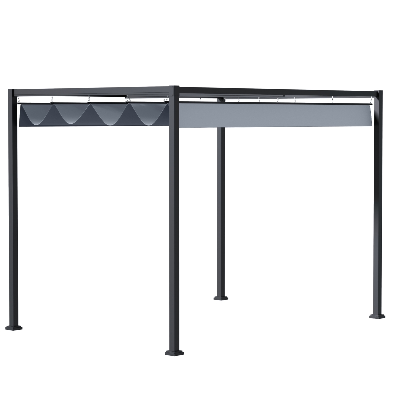 Outsunny Pergola retrattile a soffietto Pergola retrattile 4 x 3 m struttura in metallo con trattamento anticorrosione tela in poliestere 180 g/m² grigio scuro