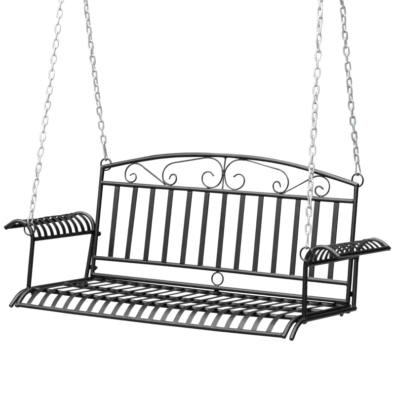 Outsunny Panchina Sospesa a 2 Posti, Dondolo da Giardino in Metallo, 137L x 58l x 52H cm, Nero