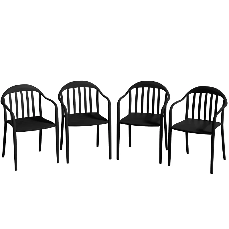 Outsunny Set 4 Scaune de Grădină Stivuibile cu Spătar și Brațe, 57x54x78 cm, Negru