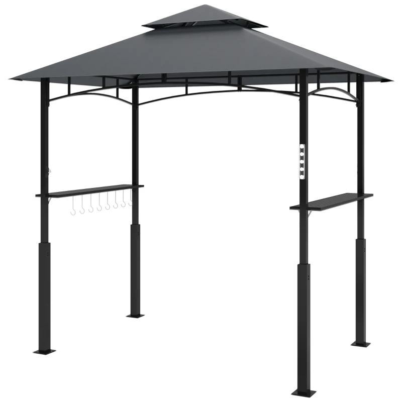 Outsunny Pérgola de barbacoa de dos niveles toldo de recepción para jardín con luz LED 240x150x250 cm Gris oscuro