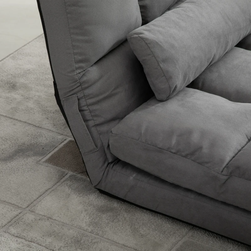 HOMCOM Bodensofa Klappbar als Liege, 7-fach Verstellbare Rückenlehne und Kissen, Modernes Sofa für TV, Spiele, Lesen, Yoga, Büro, 130x73x60 cm, Hellgrau