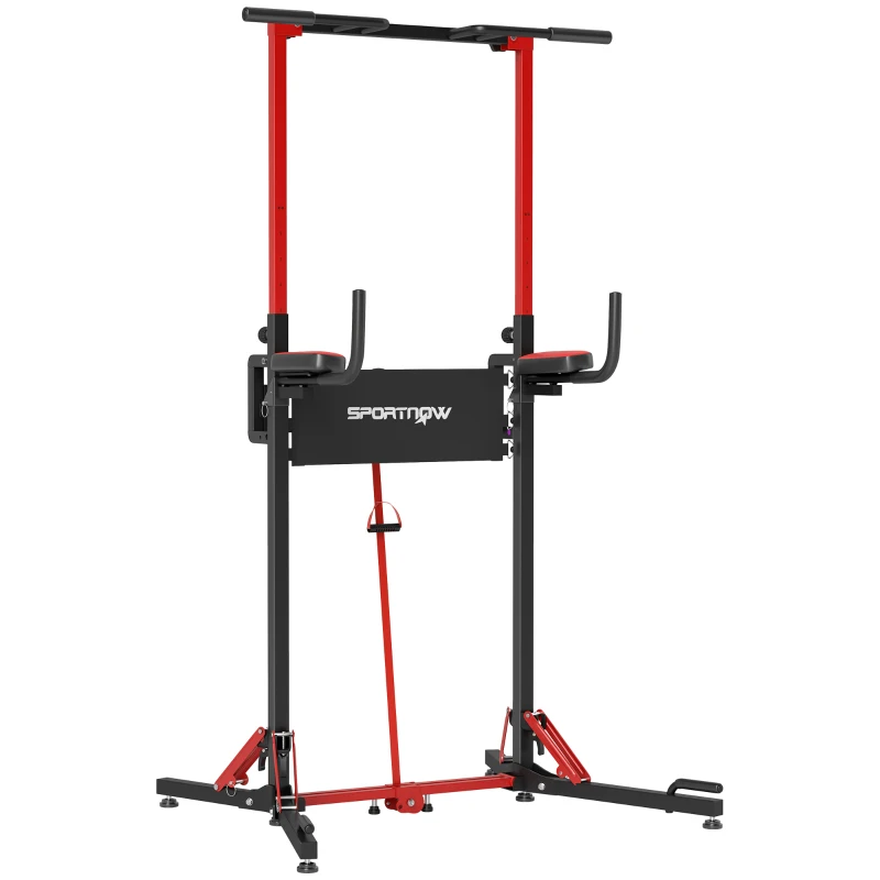 SPORTNOW Power Tower pieghevole e regolabile in altezza in Metallo, Nero e Rosso