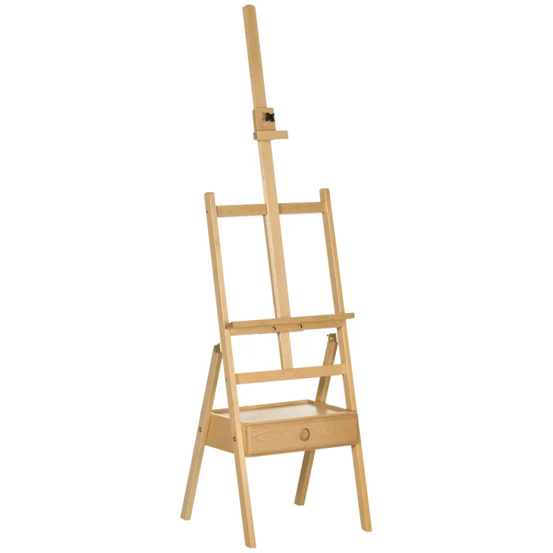 Vinsetto Cavalletto in legno da tavolo cavalletto d'artista con cassetto integrato altezza regolabile fino a 92 cm colore naturale