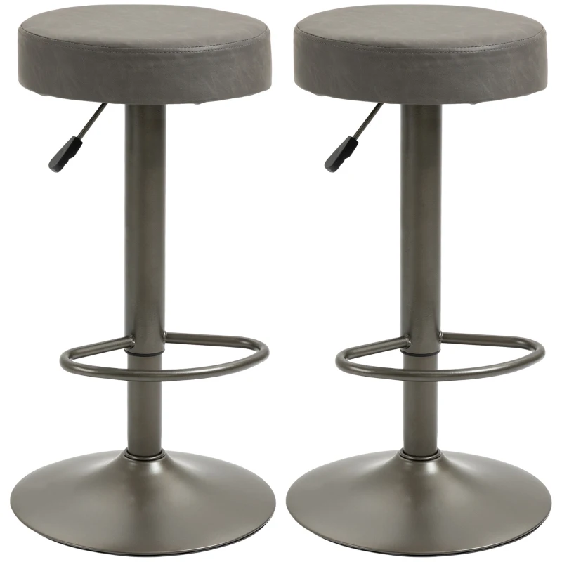HOMCOM Ensemble 2 Tabourets de Bar Pivotants avec Repose-pieds et Hauteur Réglable, 35x36x64-85cm, Gris