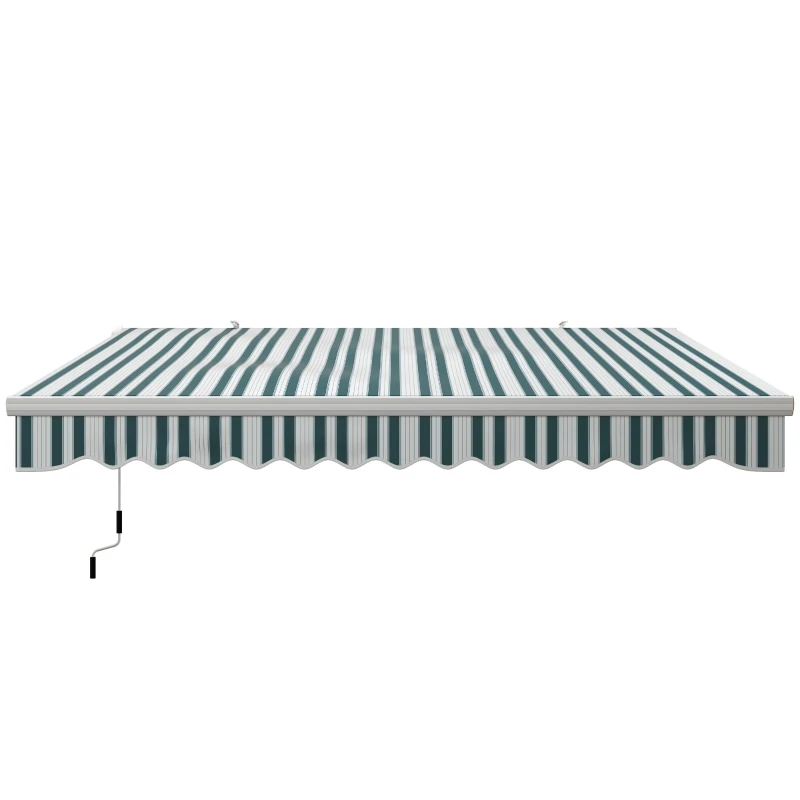 Outsunny Toldo de Brazo Enrollable con Manivela en Metal y Aluminio, 4x2,5 m, Verde y Blanco