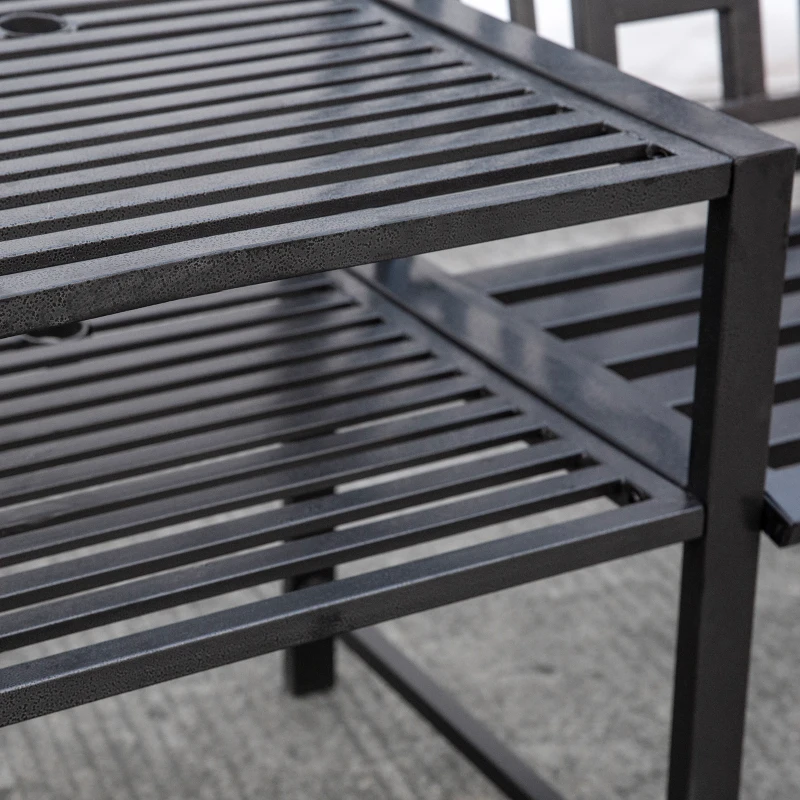 Outsunny Moderne Gartenbank für 2 Personen mit Tisch und Sonnenschirmloch für die Außenausstattung 165x56x85,5 cm Schwarz