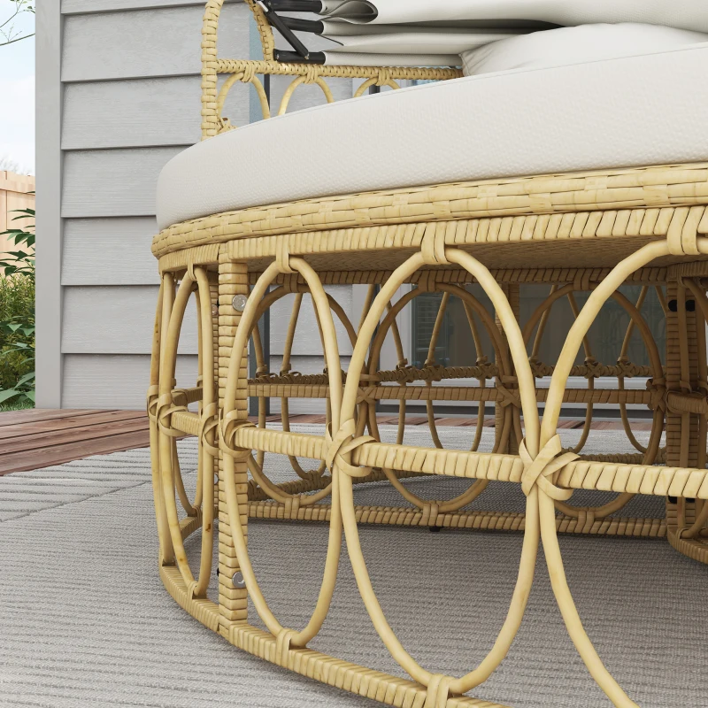Outsunny Îlot de Soleil, 4 pièces, auvent rétractable, 5 coussins, aspect rotin, 178L x 85P x 66,5H cm, Beige