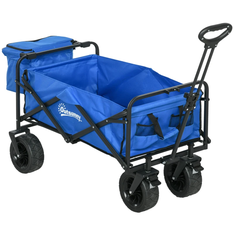 Outsunny Chariot de Jardin 110L avec Poignée Télescopique et Sac Isotherme de 15L en Acier et Tissu, Bleu