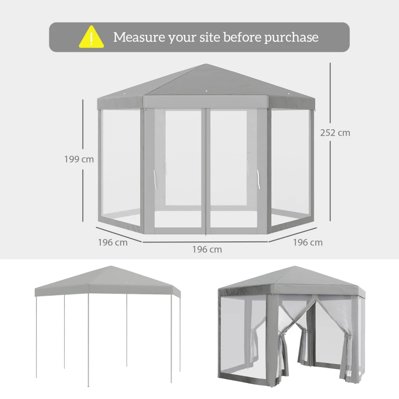 Outsunny Carpa cenador carpa de recepción hexagonal de estilo acogedor metal poliéster Gris