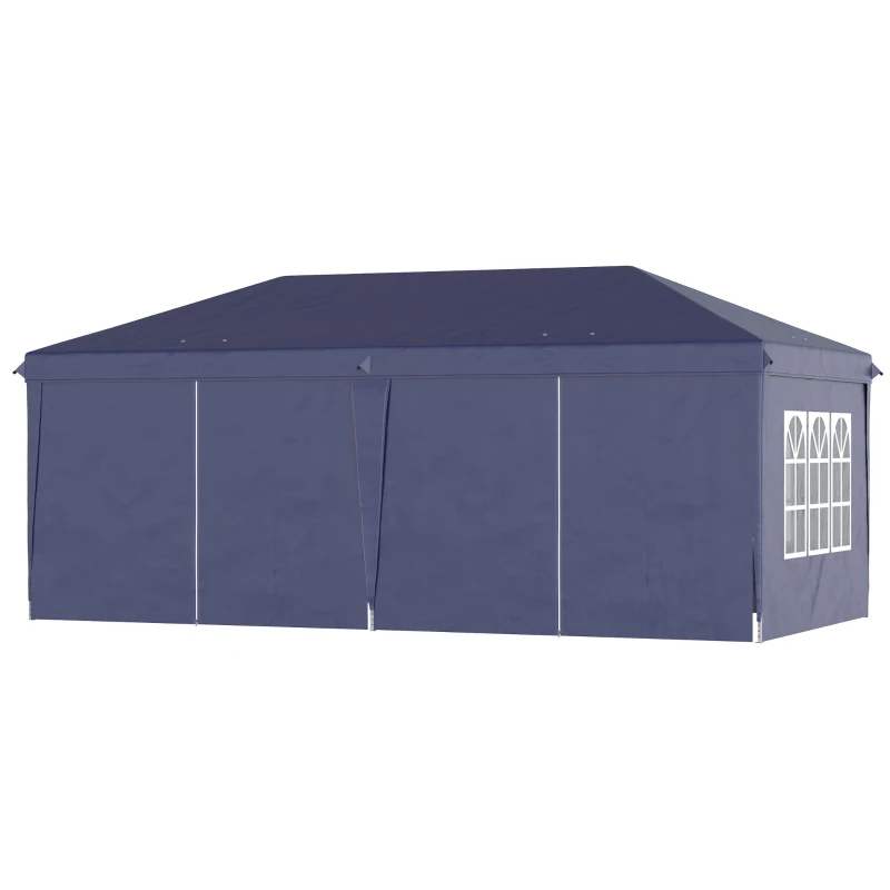 Outsunny Vouwtent van 6 x 3 m, verwijderbare zijwanden, grote ramen, deuren met ritssluiting, stalen frame, blauw