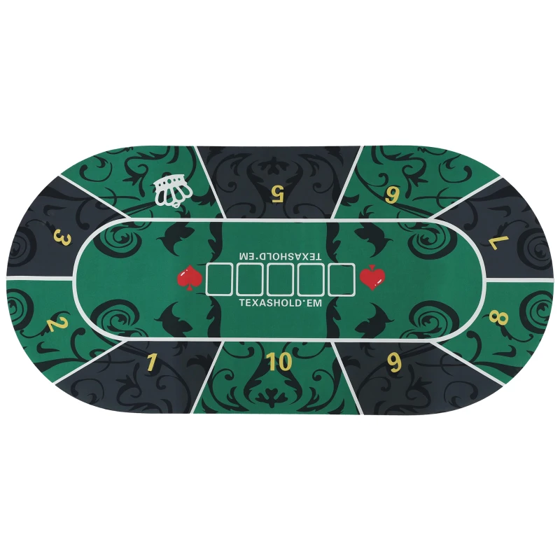 SPORTNOW Pokertischdeck, Pokertischauflage für bis zu 10 Spieler, inkl. Transporttasche, 180 x 90 x 0,5 cm, grün und schwarz
