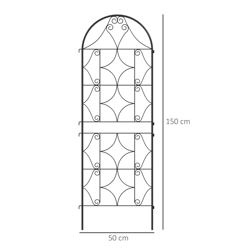 Outsunny Soporte para plantas trepadoras con motivo, pack de 2, enrejado de jardín para vid flores hortalizas metal 50x150 cm Negro