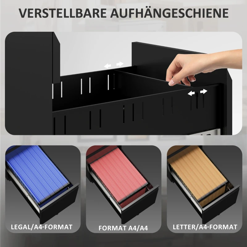 Vinsetto Aktenschrank aus Metall, Büroschrank, 3 Schubladen, rollbar, Schwarz