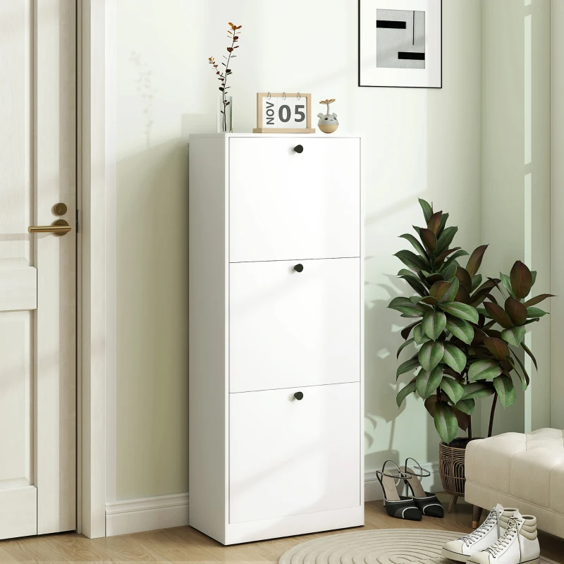 HOMCOM Schuhschrank, 3 Schubladen, für bis zu 12 Paar Schuhe, Spanplatte, Weiß(m-7)