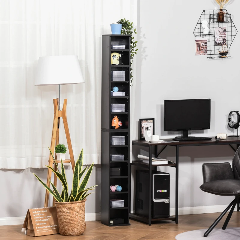 HOMCOM Set di 2 Mensole, Colonne, Armadio Porta CD-DVD, 12 Scomparti, Capacità 204 CD, 21 x 22,5 x 88,5 cm, Nero