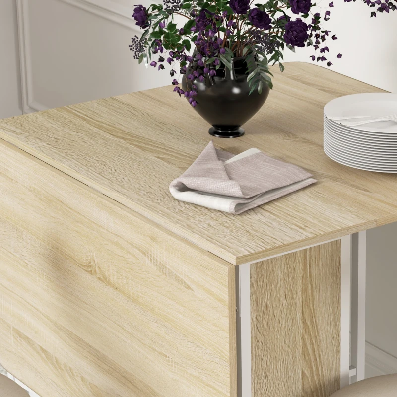 HOMCOM Klappbarer Esstisch für bis zu 6 Personen mit Regal, aus Holz und Metall, 130x80x74 cm, Weiß und Farbe Holz