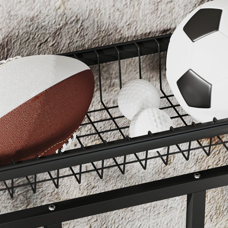 SPORTNOW Supporto per Biciclette, Supporto di Parcheggio per 3 Biciclette con Cestino Superiore e 4 Ganci, 90 x 54 x 100 cm, Nero