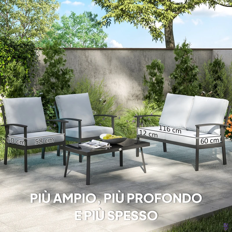 Outsunny Set da Giardino 4 Pezzi con 2 Poltroncine, Divano 2 Posti e Tavolino, in Alluminio e Fibra, Grigio Carbone