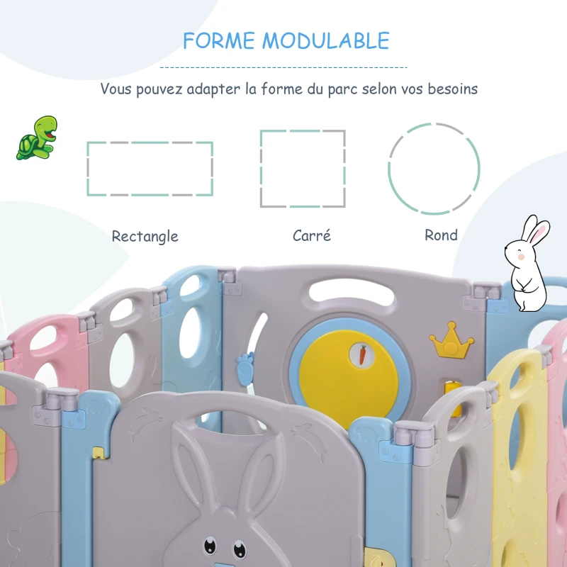 HOMCOM Parc pour bébé pliable plastique écologique 14 panneaux - barrière de sécurité - porte verrouillable, jeux - convient aux enfants de 6 à 36 mois - 156L x 154l x 59H cm