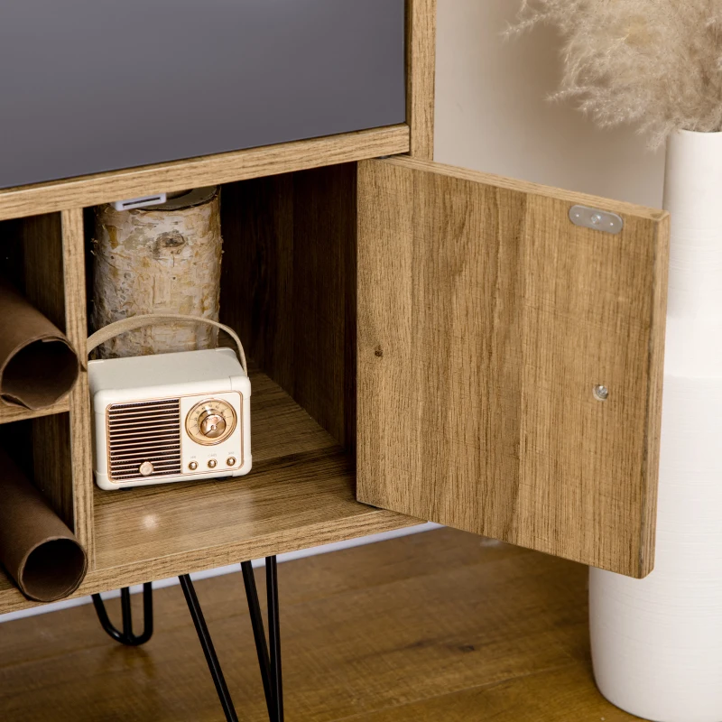 HOMCOM Mueble TV hasta 50 pulgadas con 4 compartimentos 4 cajones 2 pasacables y 1 armario patas horquillas de metal Negro