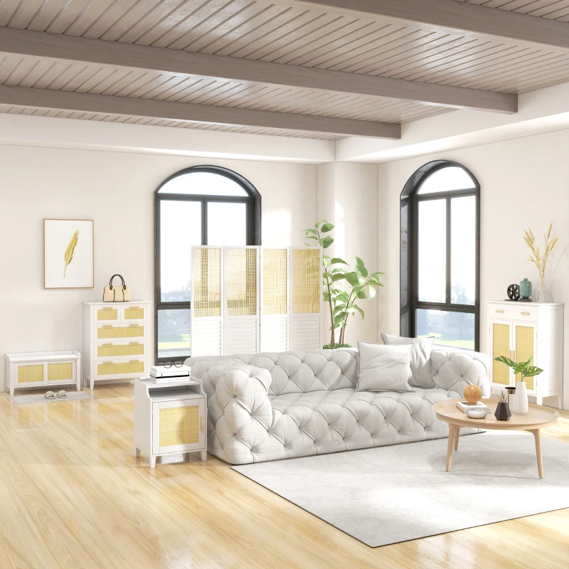 HOMCOM Mobile porta scarpe con 2 ante effetto intreccio rattan cassetto 80 x 35 x 110 cm bianco