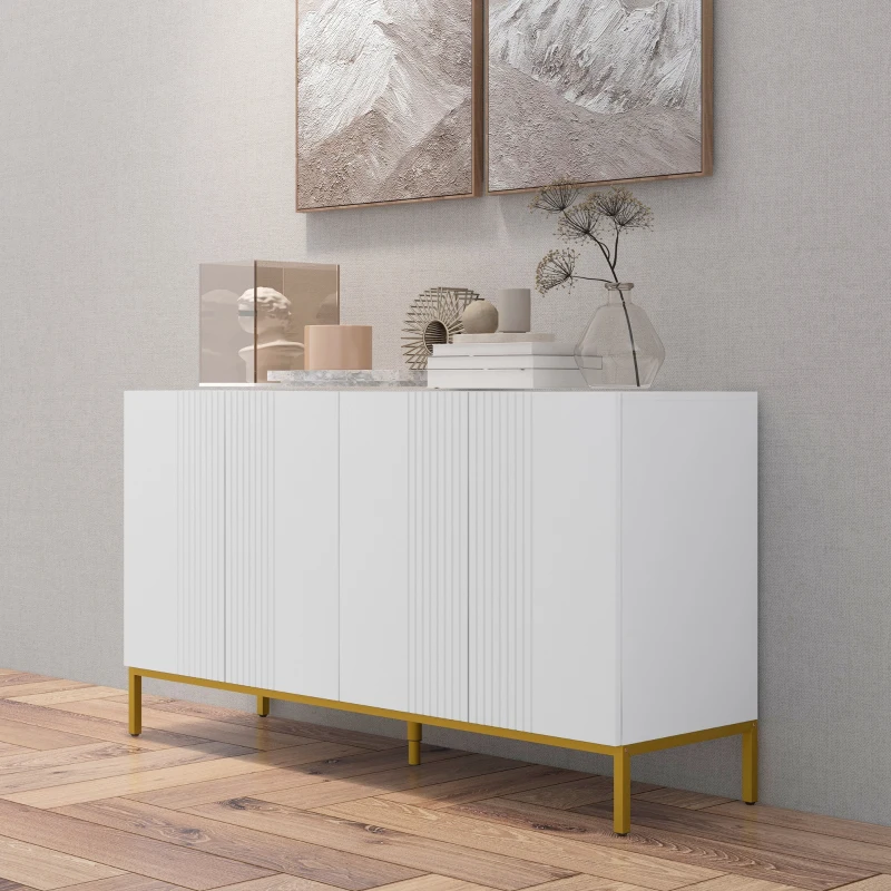 HOMCOM Mueble Buffet diseño contemporáneo gráfico 2 armarios puertas estantes ajustables en madera Blanco metal dorado