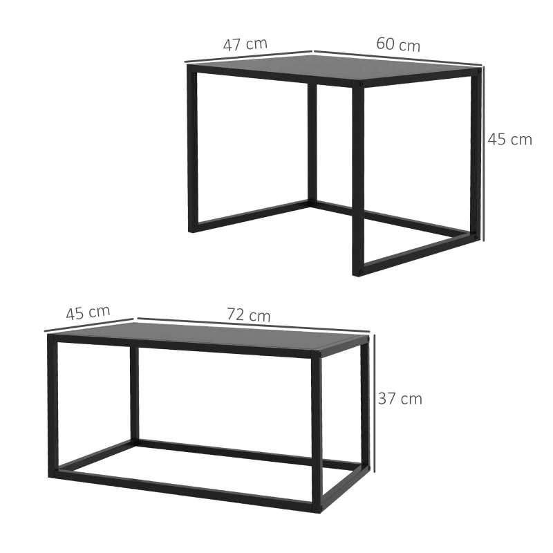 HOMCOM Conjunto de 2 mesas de centro apilables rectangulares de estilo industrial en acero Negro mate