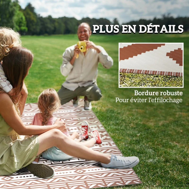 Outsunny Outdoor Wendeteppich 1,8 x 2,7 m, mit geometrischem Wandmuster in PP, Transporttasche Rot und Weiß