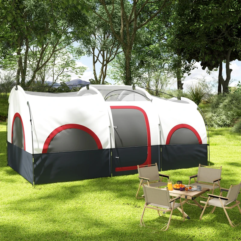 Outsunny Tente de Camping Familiale pour 4-6 Personnes Imperméable avec Chambres Indépendantes 435x251x195 cm Gris et Blanc