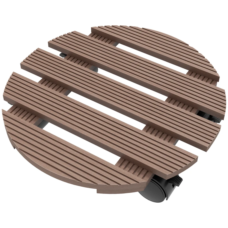 Outsunny Set di 4 Supporti Rotondi Ø30 cm per Piante, Supporto Porta Vasi su Ruote per Interno ed Esterno, Marrone