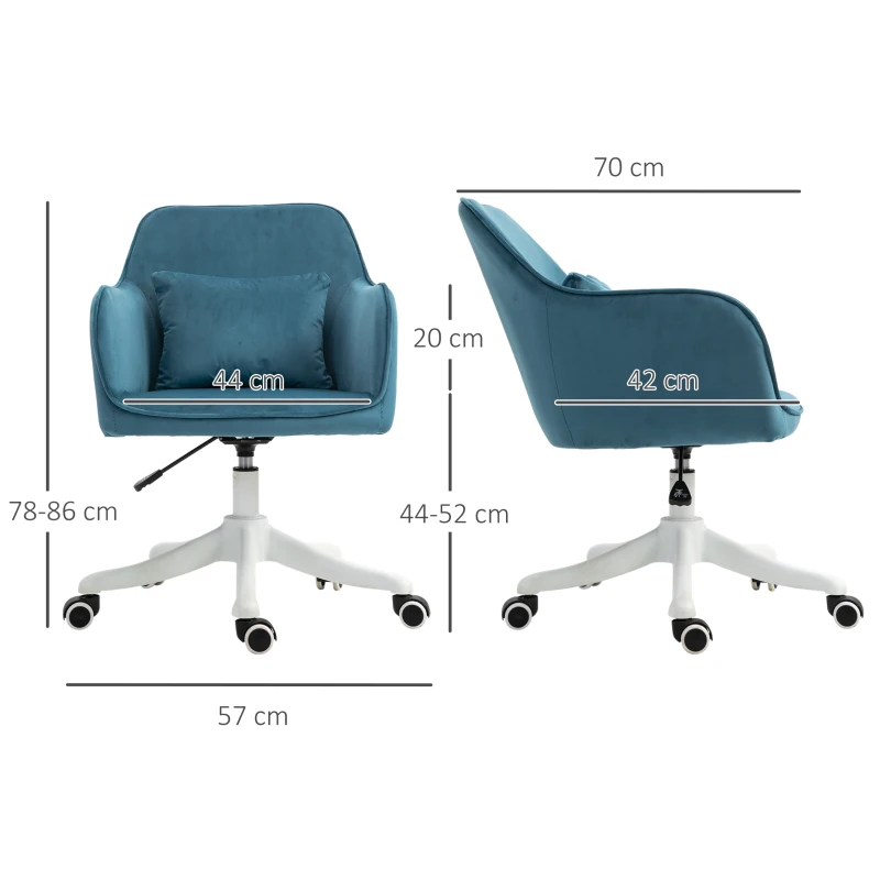 Vinsetto Silla de oficina terciopelo sillón de oficina con masaje y cojín lumbar integrado altura ajustable giratoria 360° Azul