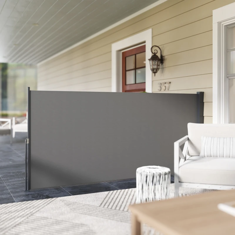 Outsunny Seitlicher ausziehbarer Sichtschutzzaun Paravent 3 x 1,4 m Alu. Hochdichtes UV-beständiges 180 g/m² Dunkelgrau