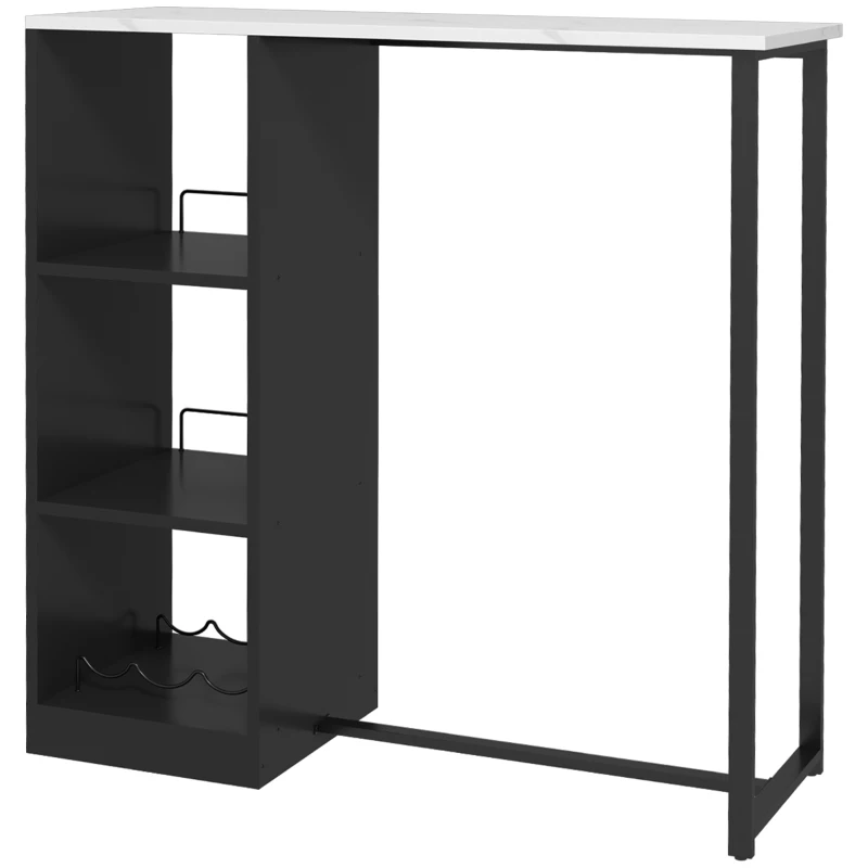 HOMCOM Mesa de bar mesa alta de cocina chasis pies de acero tablero efecto mármol 105x40x105 cm Blanco