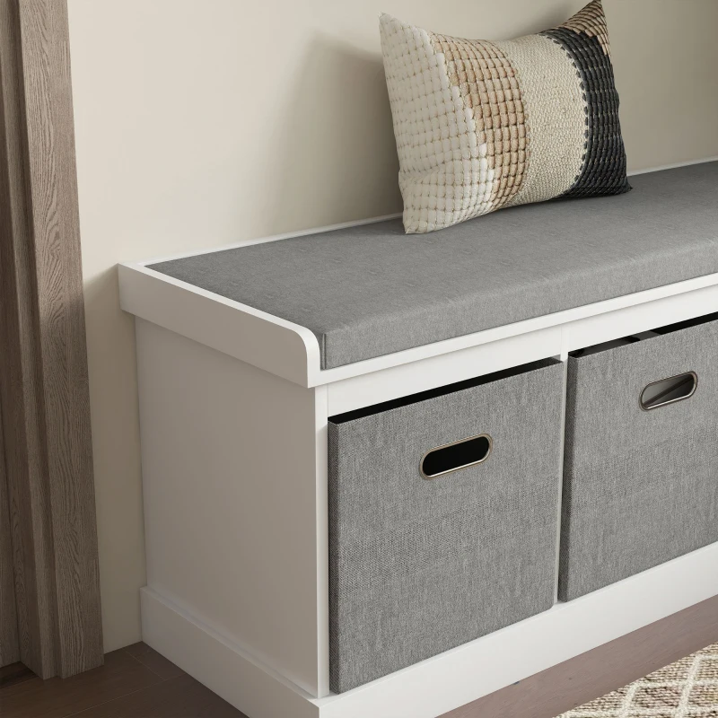 HOMCOM Banc à Chaussures en Bois avec 3 Tiroirs et Assise en Tissu pour 3 Paires de Chaussures, 105x35x47 cm, Blanc