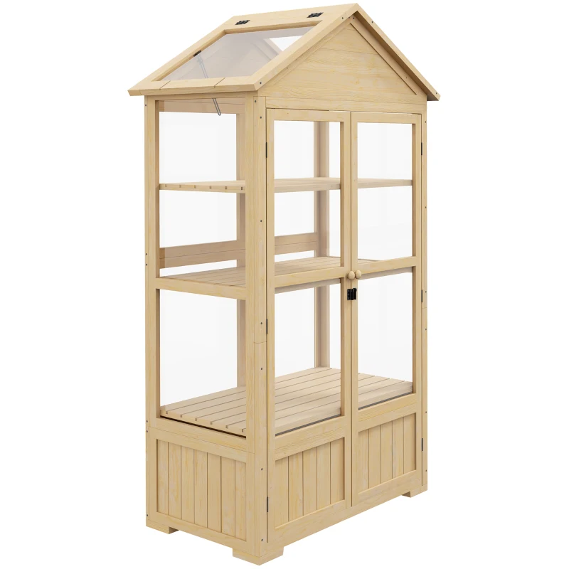 Outsunny Serra con Scaffale, Finestra sul Tetto, Porta con Serratura, Acrilico, Telaio in Legno di Pino, 100 x 56,5 x 178 cm