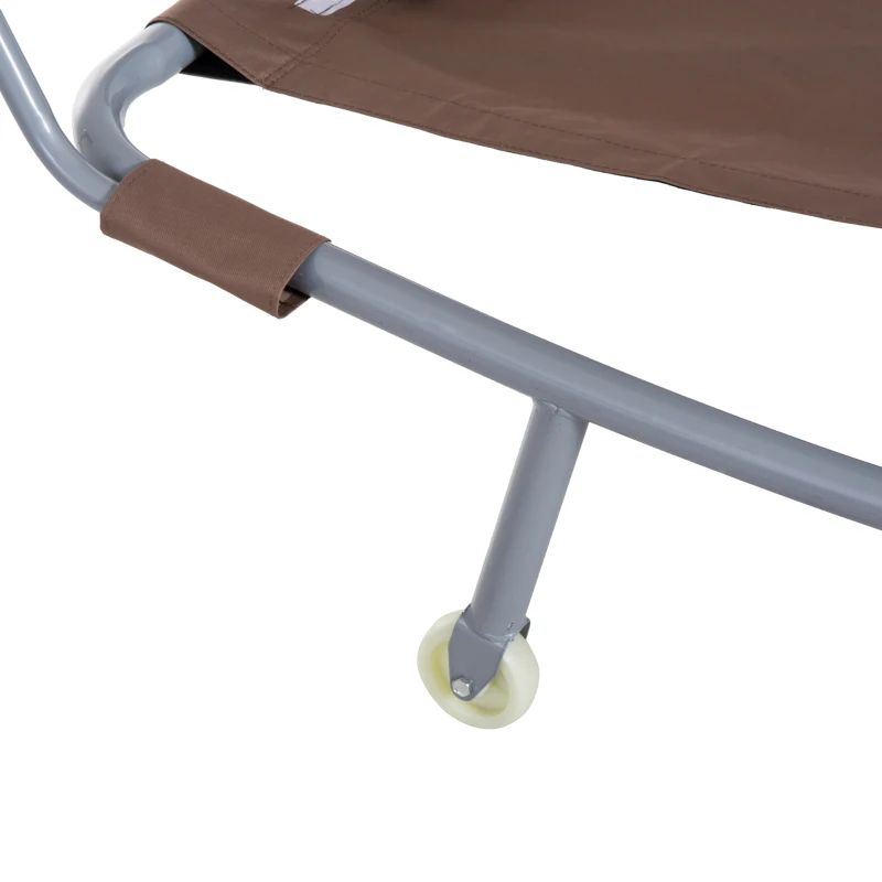 Outsunny Lettino Prendisole 2 Posti, Design Contemporaneo, Tetto Regolabile, 2 Ruote, 2 Cuscini, Acciaio Epoxy Poliestere, Marrone scuro