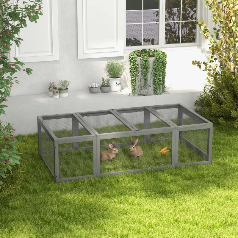 Pawhut Recinto per Animali da Esterno con Tetto Apribile in Legno di Pino, 180cm x 90cm x 48cm, Grigio