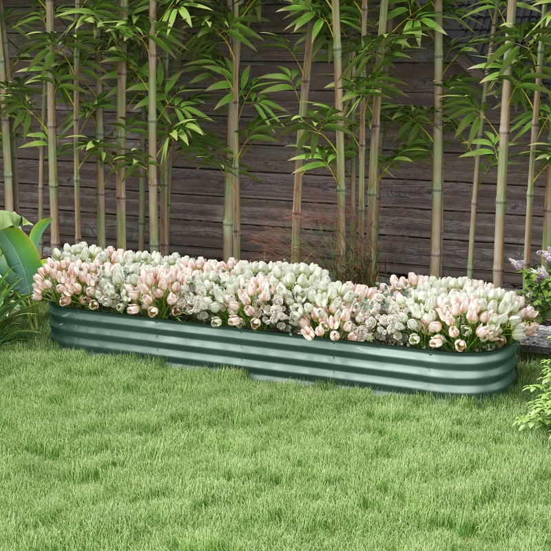 Outsunny Jardín Elevado Cuadrado de Acero para Huerto de Verduras, Plantas, Flores, Medidas 240x62x30 cm