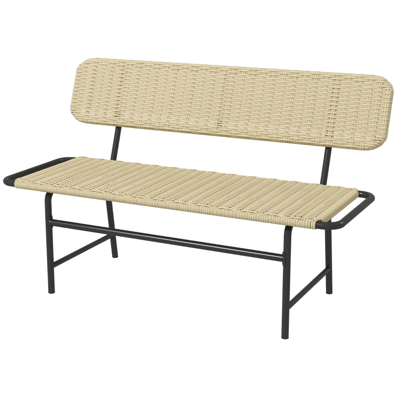 Outsunny Panca da Esterno per 2 Persone, Rattan Sintetico, Struttura in Metallo Resistente alla Ruggine, 132 x 66 x 80 cm, Khaki