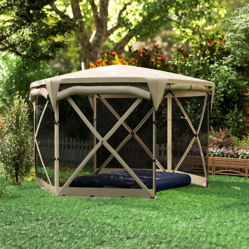 Outsunny 3 x 3,5 Pavillon de jardin pop-up avec protection UPF30+, parois en filet, sac de transport, pour fêtes de jardin, camping, Kaki