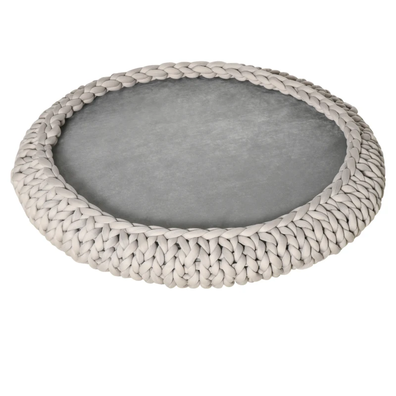 PawHut Cuccia pour Chiens et Chats Ronde, Surélevée et Lavable en Coton PP, Coussin Rembourré, Φ93x15cm, Gris